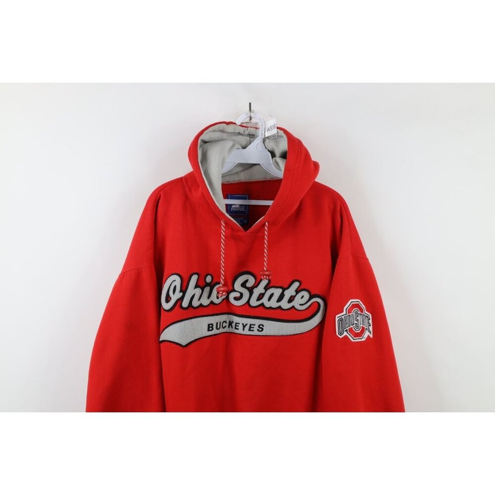 Vintage 90s Starter Mens Large Spell Out Script Ohio State University Hoodie Red - Picture 2 of 16